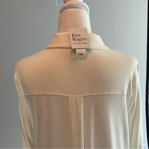 NWT Kim Rogers Small Cream Hi/Lo Button Down Long Sleeve Tunic Shirred Sleeves - Picture 4 of 10